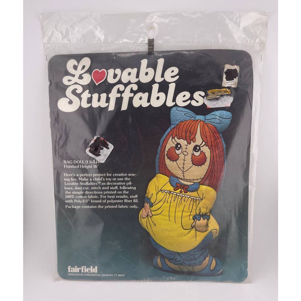 Vintage NEW Loveable Stuffables Rag Doll 16" Printed Doll Fabric Sewing‎ Pillow